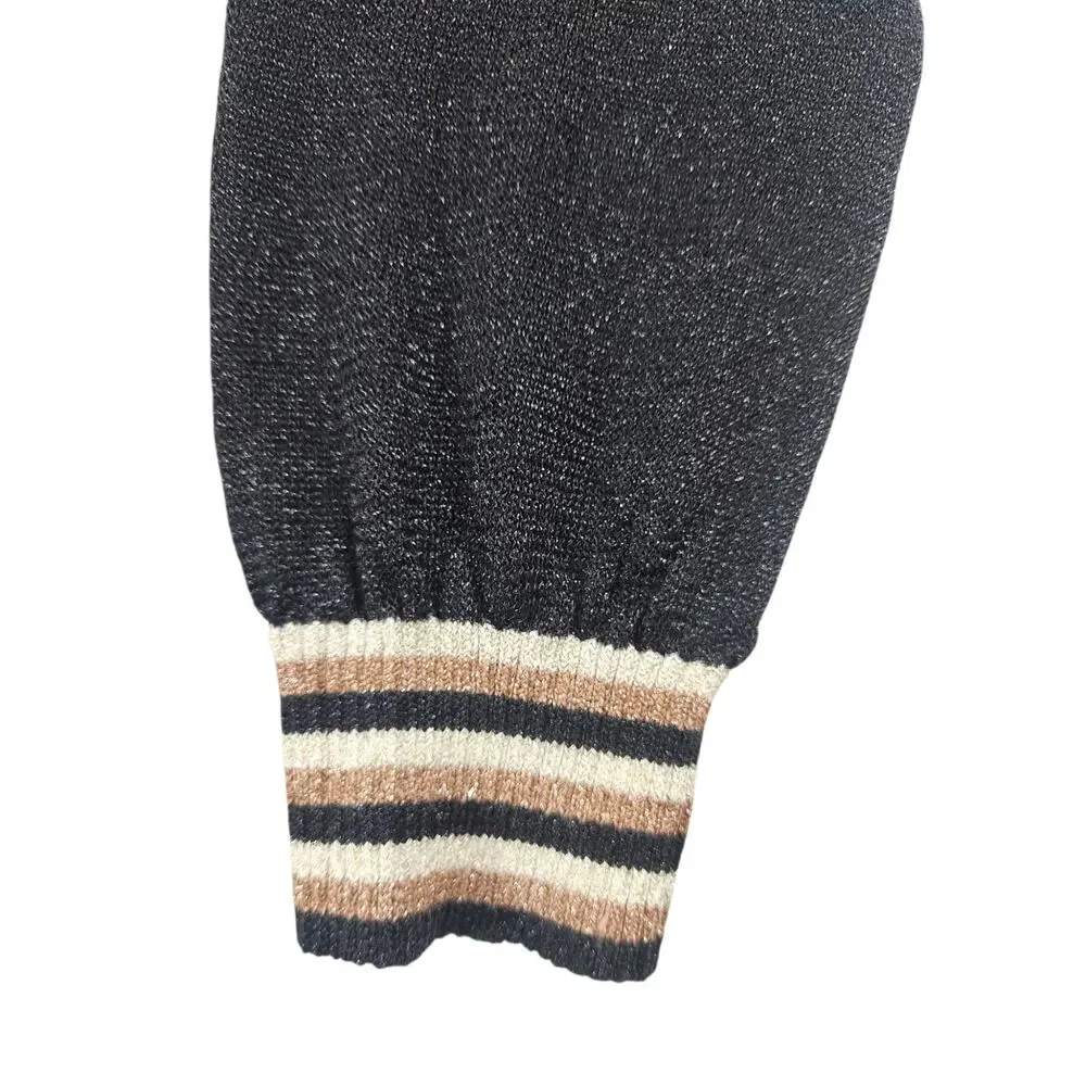 Free People gold dust plunging v-neck color block pullover sweater sz large crop